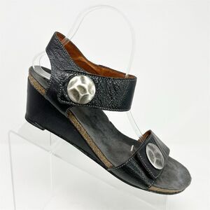 Taos Carousal Black Leather Slingback Wedge Sandals Size 41 Casual Summer